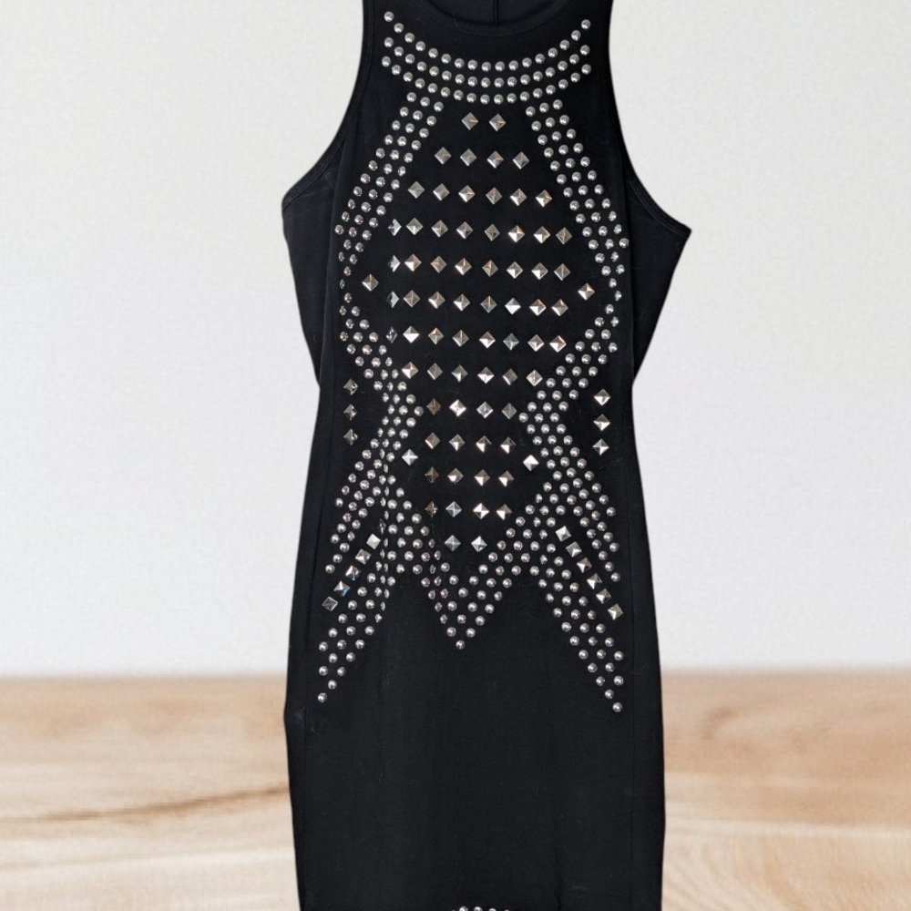 Express Women's Black silver Studded form fitting  tank Dress Size Large